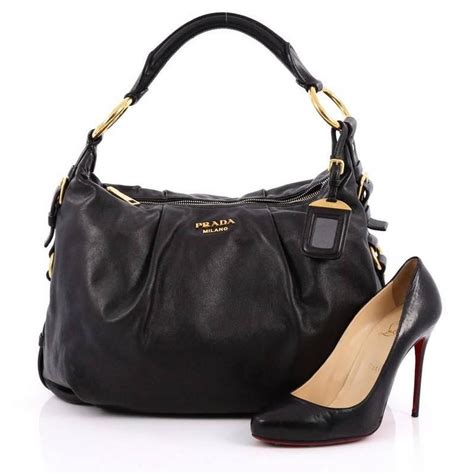 black prada calfskin pleated hobo bag|PRADA Soft Calf Pleated Hobo Black 467303 .